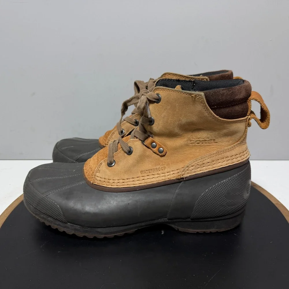 Sorel Cheyanne Lace Duck Boots Men Size‎ 9 Waterproof Leather Tan Brown Gorpcore